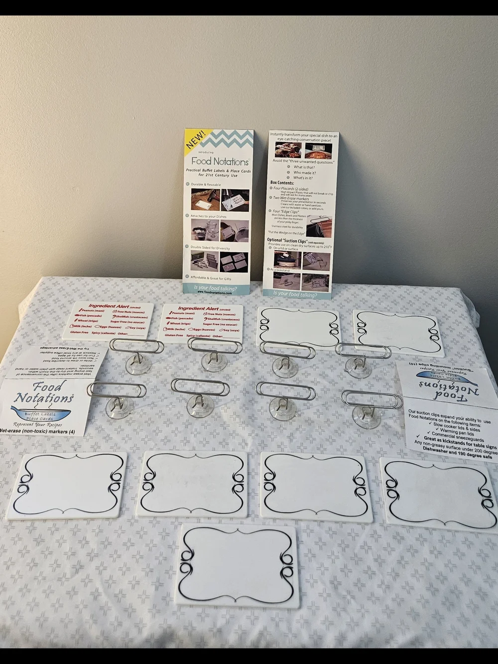 Food Notations Reusable Buffet Label Place Cards w/ Markers 2 Allergy Specific